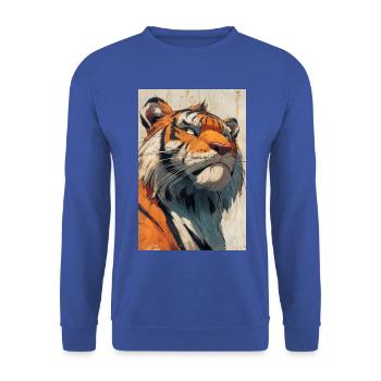Illustration eines Tigers - Unisex Pullover - Royalblau - Vorne - Alina (178cm) & Michal (187cm)