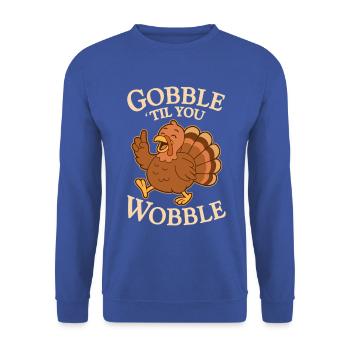 Verschlingen, bis du wackelst THANKSGIVING - Unisex Pullover - Royalblau - Vorne - Alina (178cm) & Michal (187cm)