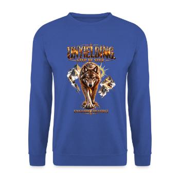 Unbeugsam . Wolf – Schritt für Schritt - Unisex Pullover - Royalblau - Vorne - Alina (178cm) & Michal (187cm)