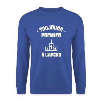 Toujours premier à l'apéro t-shirt homme humour - Sweat-shirt Unisexe - bleu royal - Devant - Alina (178cm) & Michal (187cm)