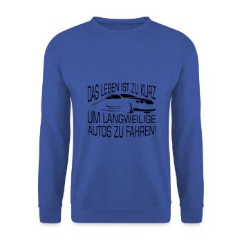 Leben zu kurz für langweilige Autos - Unisex Pullover - Royalblau - Vorne - Alina (178cm) & Michal (187cm)