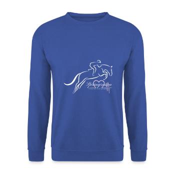 Springreiten aus Leidenschaft - Unisex Pullover - Royalblau - Vorne - Alina (178cm) & Michal (187cm)