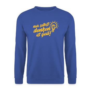 Selbst denken ist geil (Schriftzug) - Unisex Pullover - Royalblau - Vorne - Alina (178cm) & Michal (187cm)