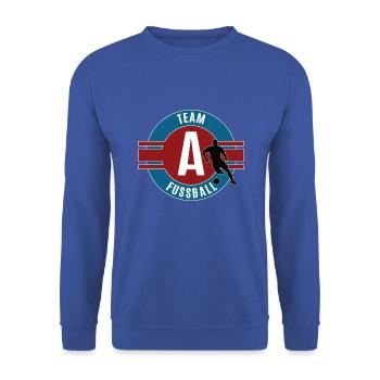 Fussball Team Mannschaft Spieler Fussballer Spiel - Unisex Pullover - Royalblau - Vorne - Alina (178cm) & Michal (187cm)