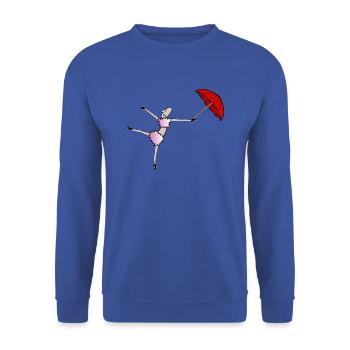 Schaf tanzt mit Regenschirm - Unisex Pullover - Royalblau - Vorne - Alina (178cm) & Michal (187cm)