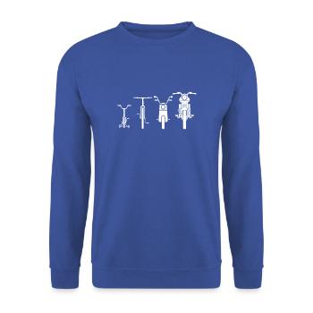Motorrad Evolution - Geschenk - Unisex Pullover - Royalblau - Vorne - Alina (178cm) & Michal (187cm)