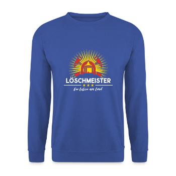 Löschmeister Feuerwehr Dienstgrad Feuerwehrmann - Unisex Pullover - Royalblau - Vorne - Alina (178cm) & Michal (187cm)