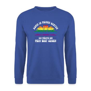 Bunter Garten Blumenbeet Gärtner Gartenliebhaber - Unisex Pullover - Royalblau - Vorne - Alina (178cm) & Michal (187cm)