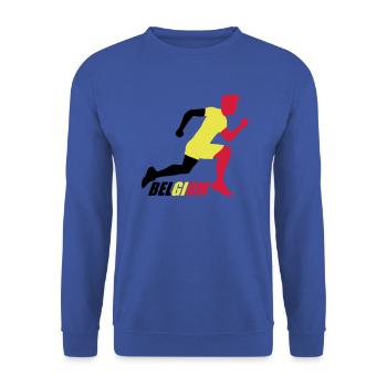 Belgium Belgien Text Flagge Cool Fußball Fan Spaß - Unisex Pullover - Royalblau - Vorne - Alina (178cm) & Michal (187cm)