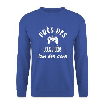 Près des jeux vidéos loin des cons t-shirt gamer - Sweat-shirt Unisexe - bleu royal - Devant - Alina (178cm) & Michal (187cm)