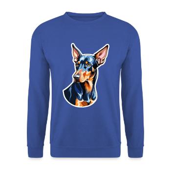 Dobermann Wasserfarben - Unisex Pullover - Royalblau - Vorne - Alina (178cm) & Michal (187cm)