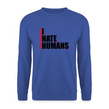 balken cool logo humans text aufkleber fuck you fu - Unisex Pullover - Royalblau - Vorne - Alina (178cm) & Michal (187cm)