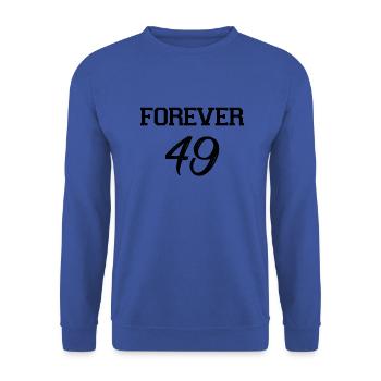 Forever 49 | Geschenk zum 50. Geburtstag - Unisex Pullover - Royalblau - Vorne - Alina (178cm) & Michal (187cm)