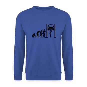 Mechaniker Evolution - Unisex Pullover - Royalblau - Vorne - Alina (178cm) & Michal (187cm)