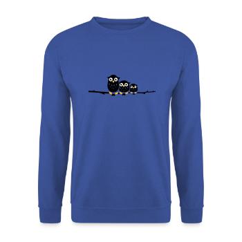 trois hiboux sur une branche - Sweat-shirt Unisexe - bleu royal - Devant - Alina (178cm) & Michal (187cm)