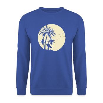 Surfer Palmen Sommer Sonne Strand Surfen - Unisex Pullover - Royalblau - Vorne - Alina (178cm) & Michal (187cm)