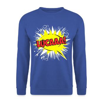 Luca Name Lustige Sprechblase Lucaaa! - Unisex Pullover - Royalblau - Vorne - Alina (178cm) & Michal (187cm)