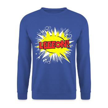 Leon Name Lustige Sprechblase Leeeon! - Unisex Pullover - Royalblau - Vorne - Alina (178cm) & Michal (187cm)