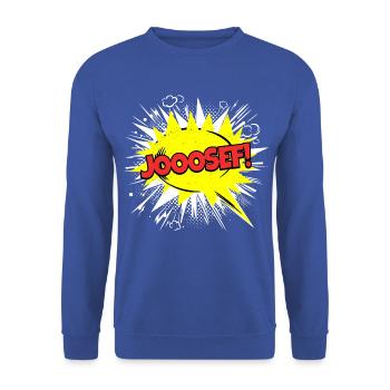 Josef Name Lustige Sprechblase Jooosef! - Unisex Pullover - Royalblau - Vorne - Alina (178cm) & Michal (187cm)
