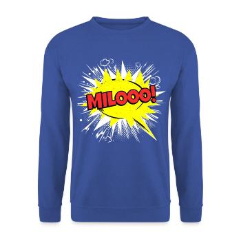 Milo Name Lustige Sprechblase Milooo! - Unisex Pullover - Royalblau - Vorne - Alina (178cm) & Michal (187cm)