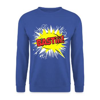 Basti Sebastian Name Lustige Sprechblase - Unisex Pullover - Royalblau - Vorne - Alina (178cm) & Michal (187cm)
