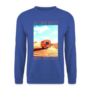 Wüsten Caravan: Leben braucht Freiheit - Unisex Pullover - Royalblau - Vorne - Alina (178cm) & Michal (187cm)