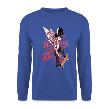 Geflügelter Läufer mit roter Schrift - Unisex Pullover - Royalblau - Vorne - Alina (178cm) & Michal (187cm)