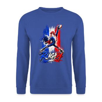 Heller dreikoloriger Rugby-Hahn - Unisex Pullover - Royalblau - Vorne - Alina (178cm) & Michal (187cm)
