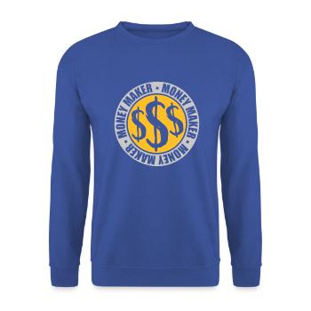 Rund Logo Money Maker - Unisex Pullover - Royalblau - Vorne - Alina (178cm) & Michal (187cm)