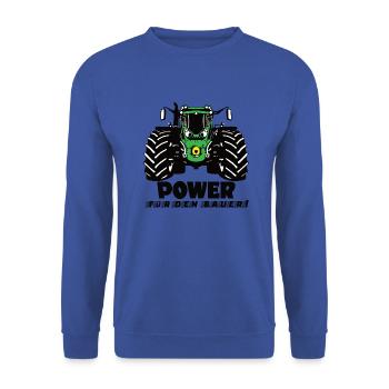 Power für den Bauer! Traktor Landwirtschaft Agrar - Unisex Pullover - Royalblau - Vorne - Alina (178cm) & Michal (187cm)