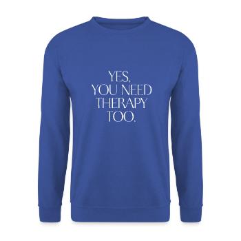 THERAPY. Ein Shirt, ein Wort. - Unisex Pullover - Royalblau - Vorne - Alina (178cm) & Michal (187cm)