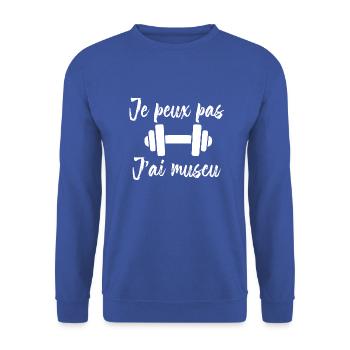 Je peux pas j'ai muscu - Sweat-shirt Unisexe - bleu royal - Devant - Alina (178cm) & Michal (187cm)