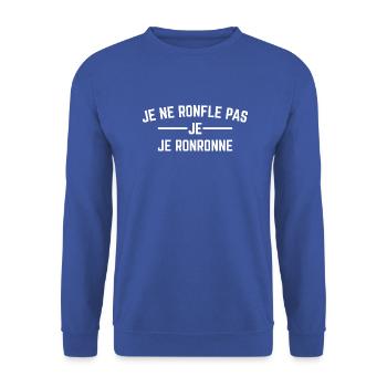 Je ne ronfle pas, Je ronronne - Sweat-shirt Unisexe - bleu royal - Devant - Alina (178cm) & Michal (187cm)