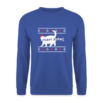 Ugly Weihnachten Katze Christmas Kater Geschenk - Unisex Pullover - Royalblau - Vorne - Alina (178cm) & Michal (187cm)