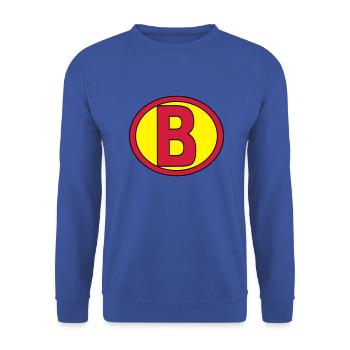 Super, Superheld, Superheldin, Hero, B - Unisex Pullover - Royalblau - Vorne - Alina (178cm) & Michal (187cm)