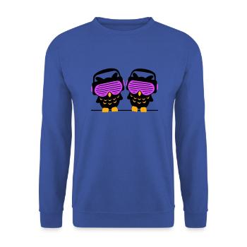 2 DJ Eulen Kopfhörer Musik hören Club Disko Party - Unisex Pullover - Royalblau - Vorne - Alina (178cm) & Michal (187cm)