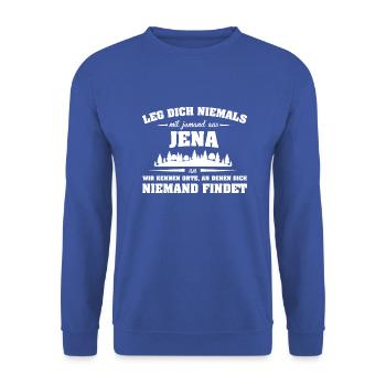 LND Jena - Unisex Pullover - Royalblau - Vorne - Alina (178cm) & Michal (187cm)