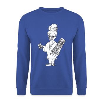 Hallo Helmut Mallorca (Schwarz-Weiß) - Unisex Pullover - Royalblau - Vorne - Alina (178cm) & Michal (187cm)