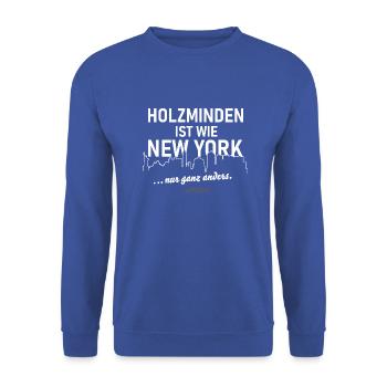 Holzminden ist wie New York - Unisex Pullover - Royalblau - Vorne - Alina (178cm) & Michal (187cm)