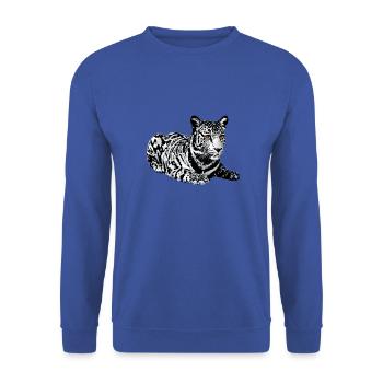 Tiger,Leopard,Pailletten,Glitzer,schwarz-weiß - Unisex Pullover - Royalblau - Vorne - Alina (178cm) & Michal (187cm)