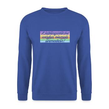 Lieblingsstücke werden niemals unmodern - Unisex Pullover - Royalblau - Vorne - Alina (178cm) & Michal (187cm)