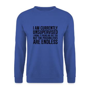 I am currently unsupervised I know It freaks m - Unisex Pullover - Royalblau - Vorne - Alina (178cm) & Michal (187cm)