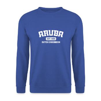 Aruba - Est. 1499 - Dutch Caribbean - Karibik - Unisex Sweatshirt - royal blue - Front - Alina (178cm) & Michal (187cm)