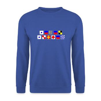 Segelsurfen im Flaggenalphabet - Unisex Pullover - Royalblau - Vorne - Alina (178cm) & Michal (187cm)