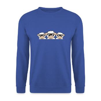 3 DJ Schafe Hinter Zaun Mauer Sonnenbrille Freunde - Unisex Pullover - Royalblau - Vorne - Alina (178cm) & Michal (187cm)