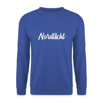 Nordlicht Spruch mit Leuchtturm Ostsee Meer - Unisex Pullover - Royalblau - Vorne - Alina (178cm) & Michal (187cm)
