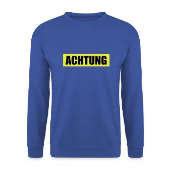 Achtung - Attention - Unisex Pullover - Royalblau - Vorne - Alina (178cm) & Michal (187cm)
