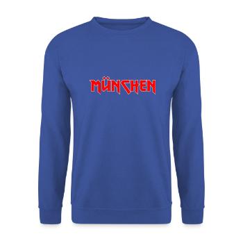 Modisches Heimat MÜNCHEN Metal-Design - Unisex Pullover - Royalblau - Vorne - Alina (178cm) & Michal (187cm)