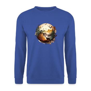 Landscape Deer | Mountains | Sun - Unisex Sweatshirt - royal blue - Front - Alina (178cm) & Michal (187cm)