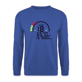 Geburtstagszähler Jahre 18 Jahre - Unisex Pullover - Royalblau - Vorne - Alina (178cm) & Michal (187cm)